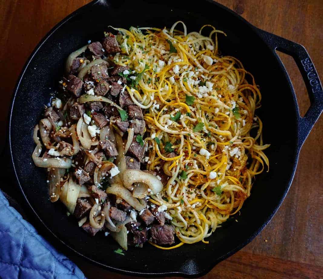 one-pan garlic butter squash and steak