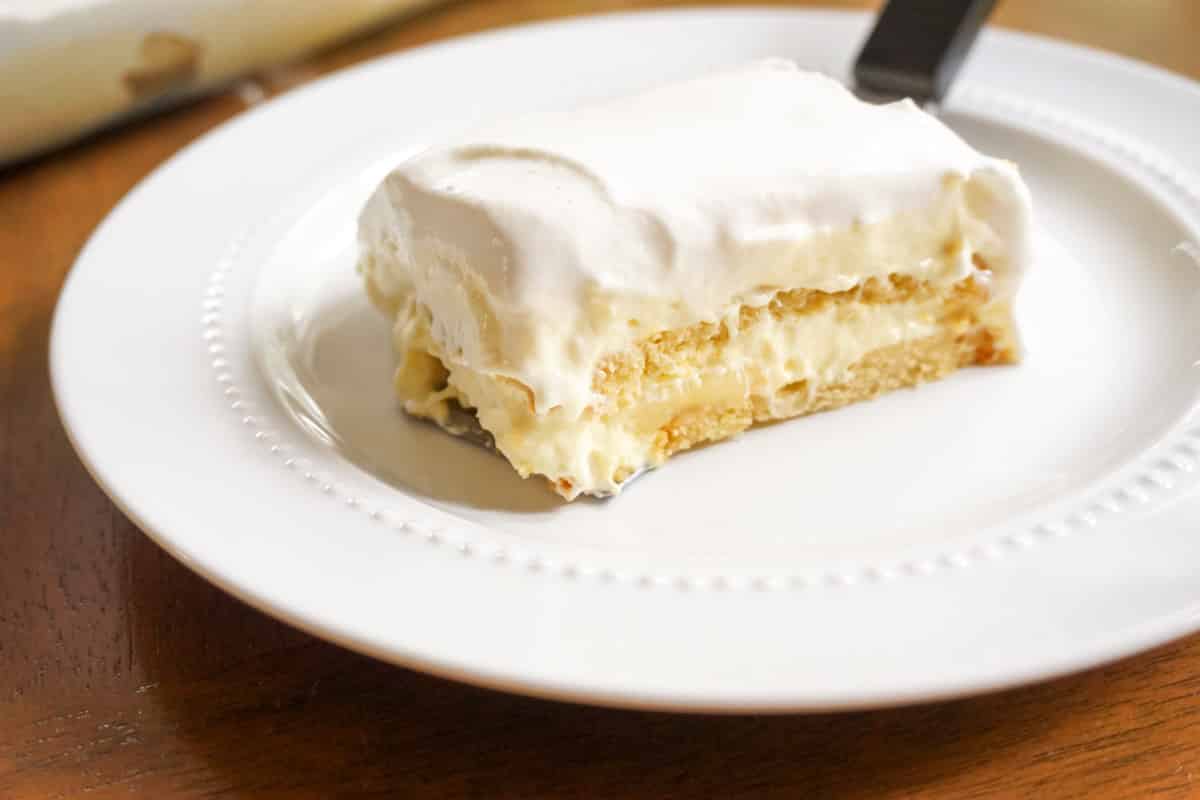 slice of banana layered cream pie