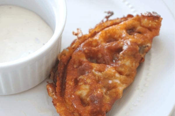 keto fried pickle chaffle with dip