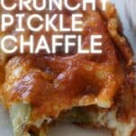 keto cheesy pickle chaffle made in waffle maker