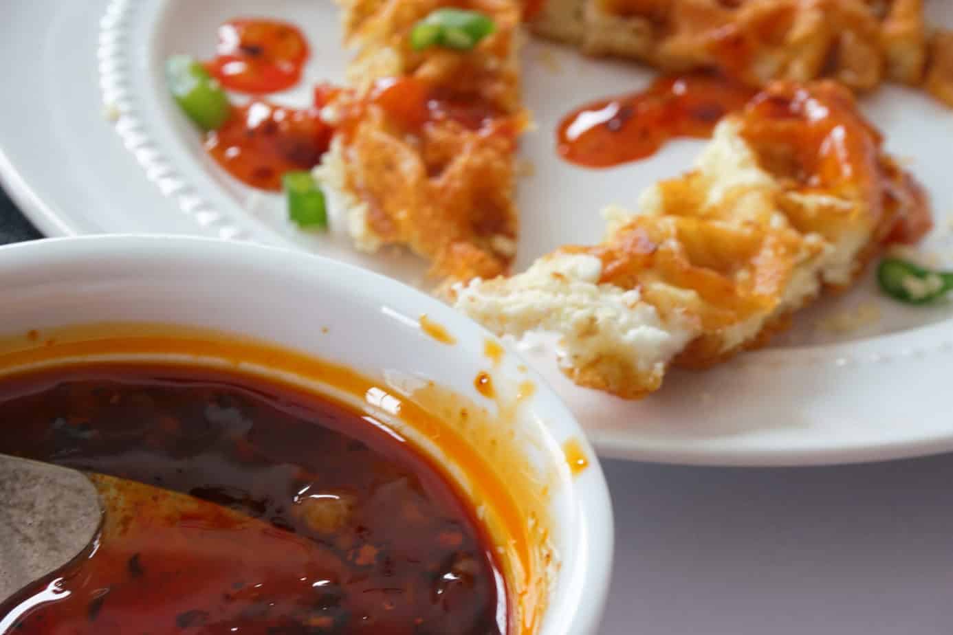 crab rangoon chaffle with sweet chili sauce