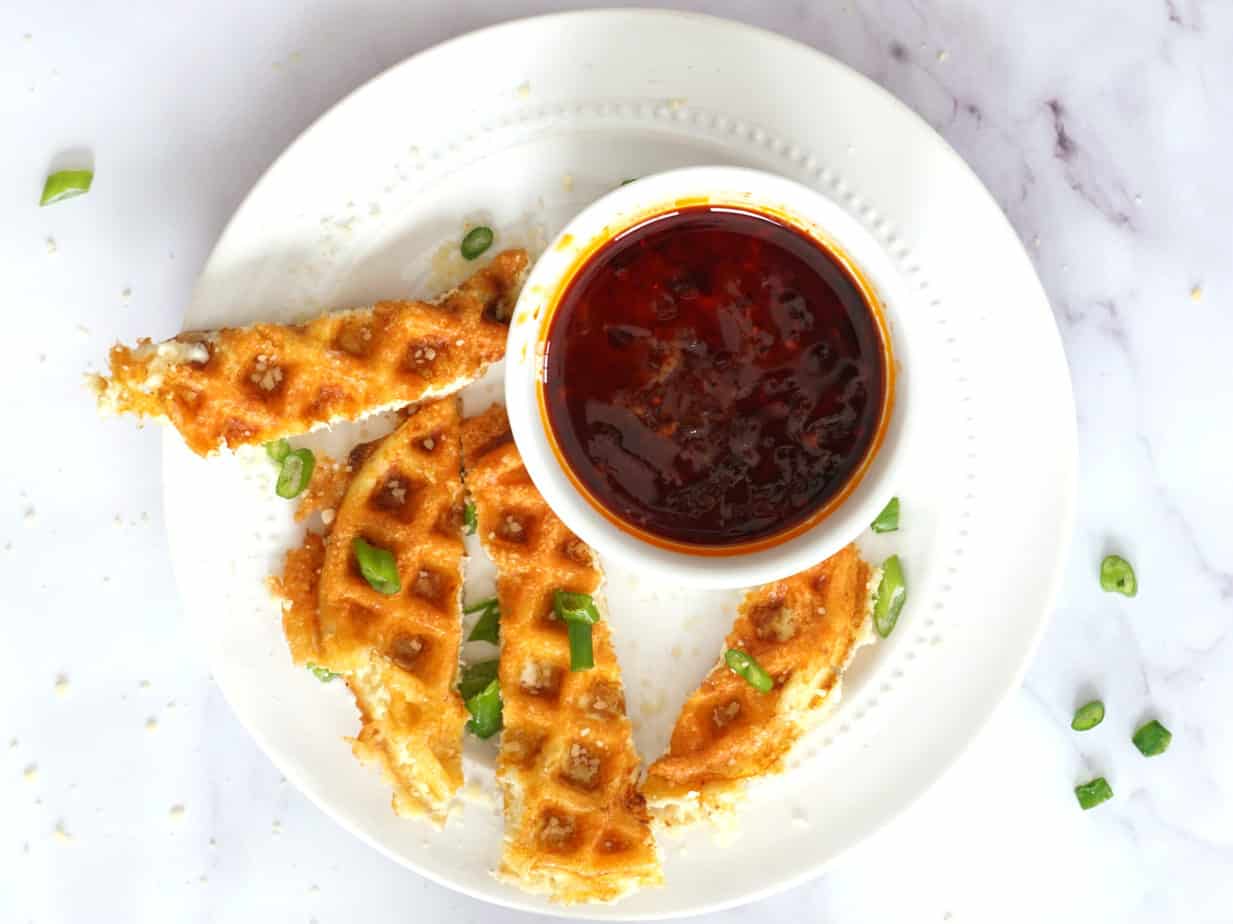 keto crab rangoon chaffle with sweet chili sauce