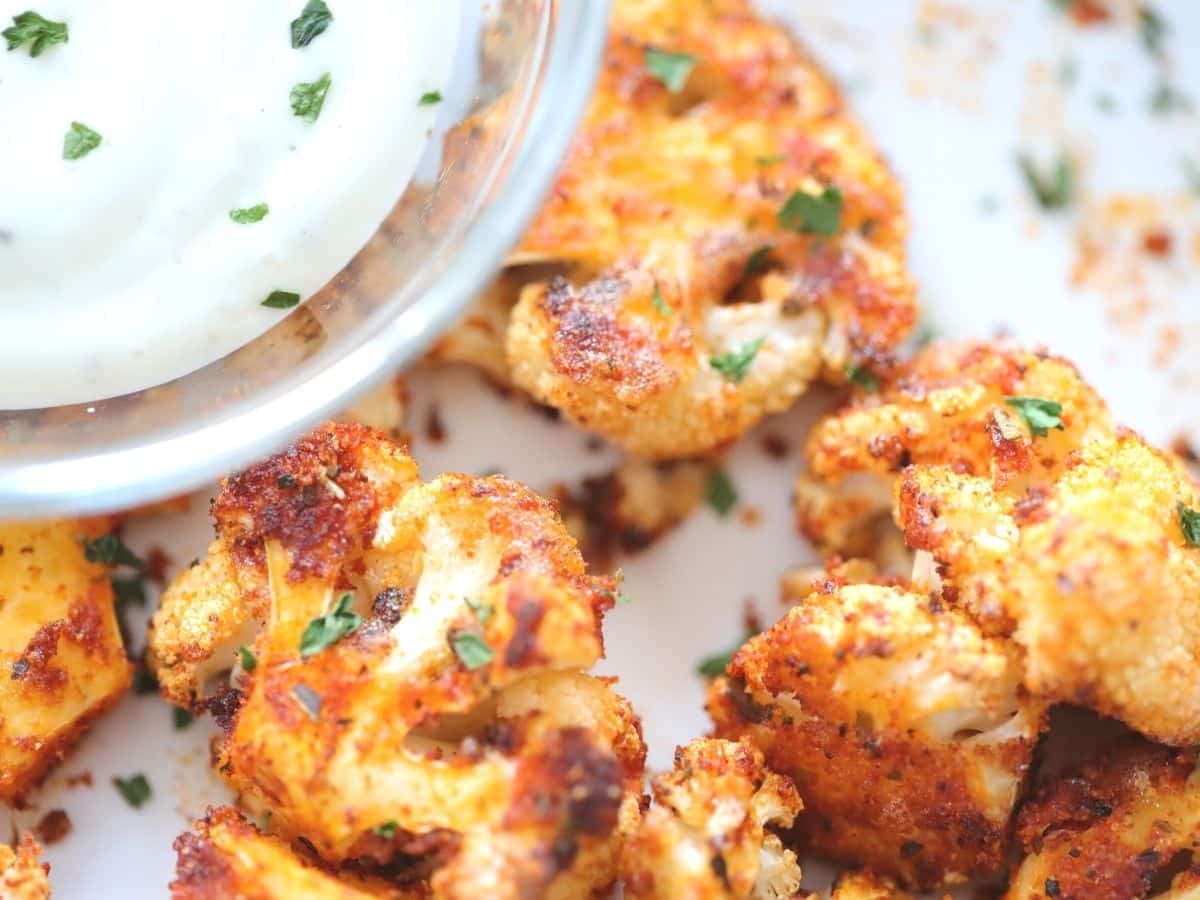 air fried cauliflower with pizza seasoning and ranch