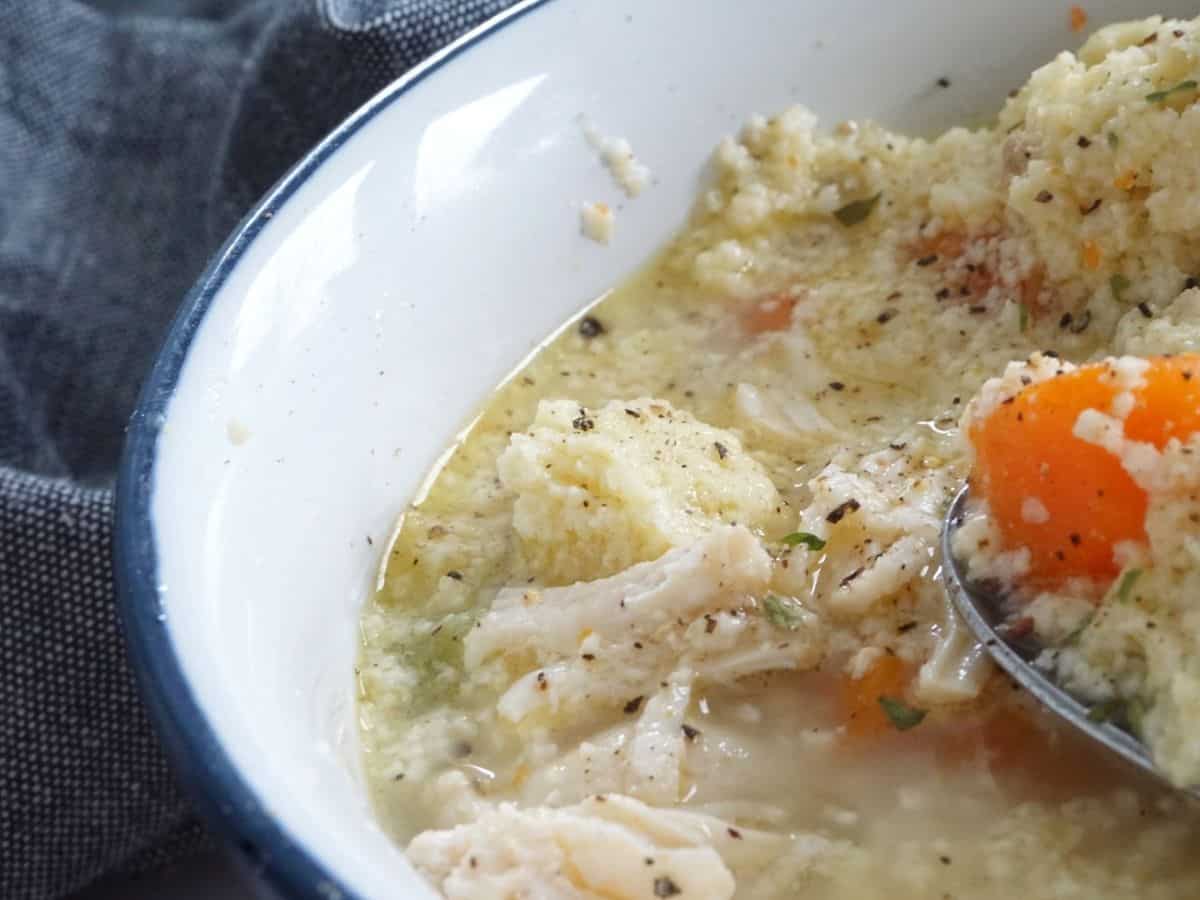 bowl of keto chicken and dumplings