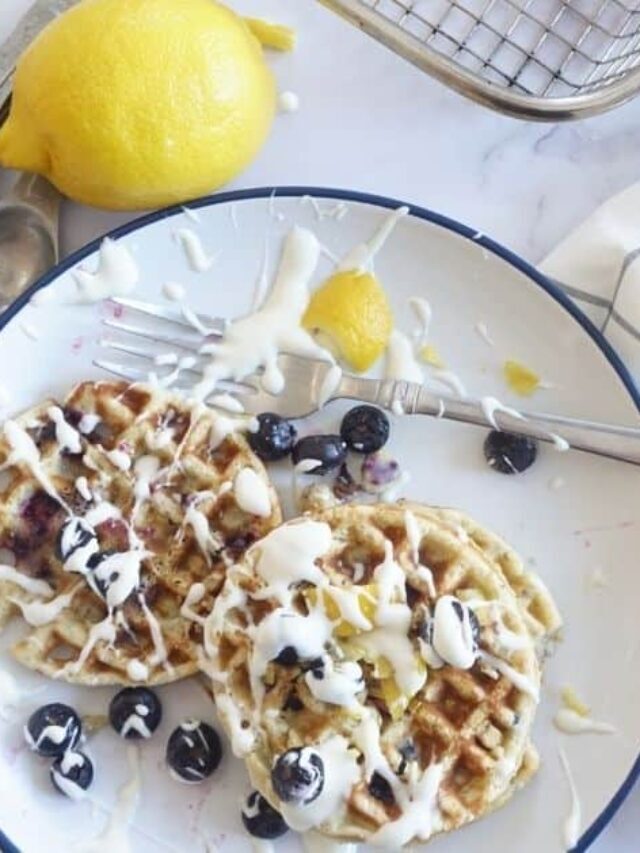 Mother’s Day Brunch Blueberry Lemon Waffles with Cream Cheese Icing