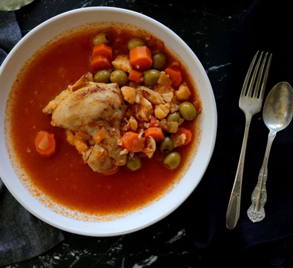 hearty chicken stew in a bowl