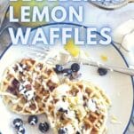 blueberry lemon waffles with cream cheese icing