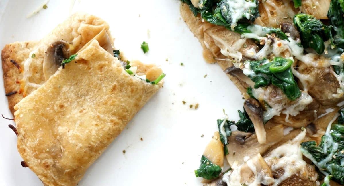 crunchy mushroom spinach quesadilla