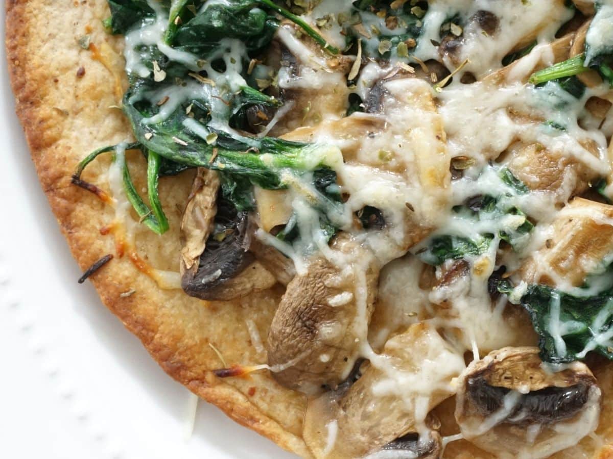 spinach and mushroom with cheeseon low carb tortilla