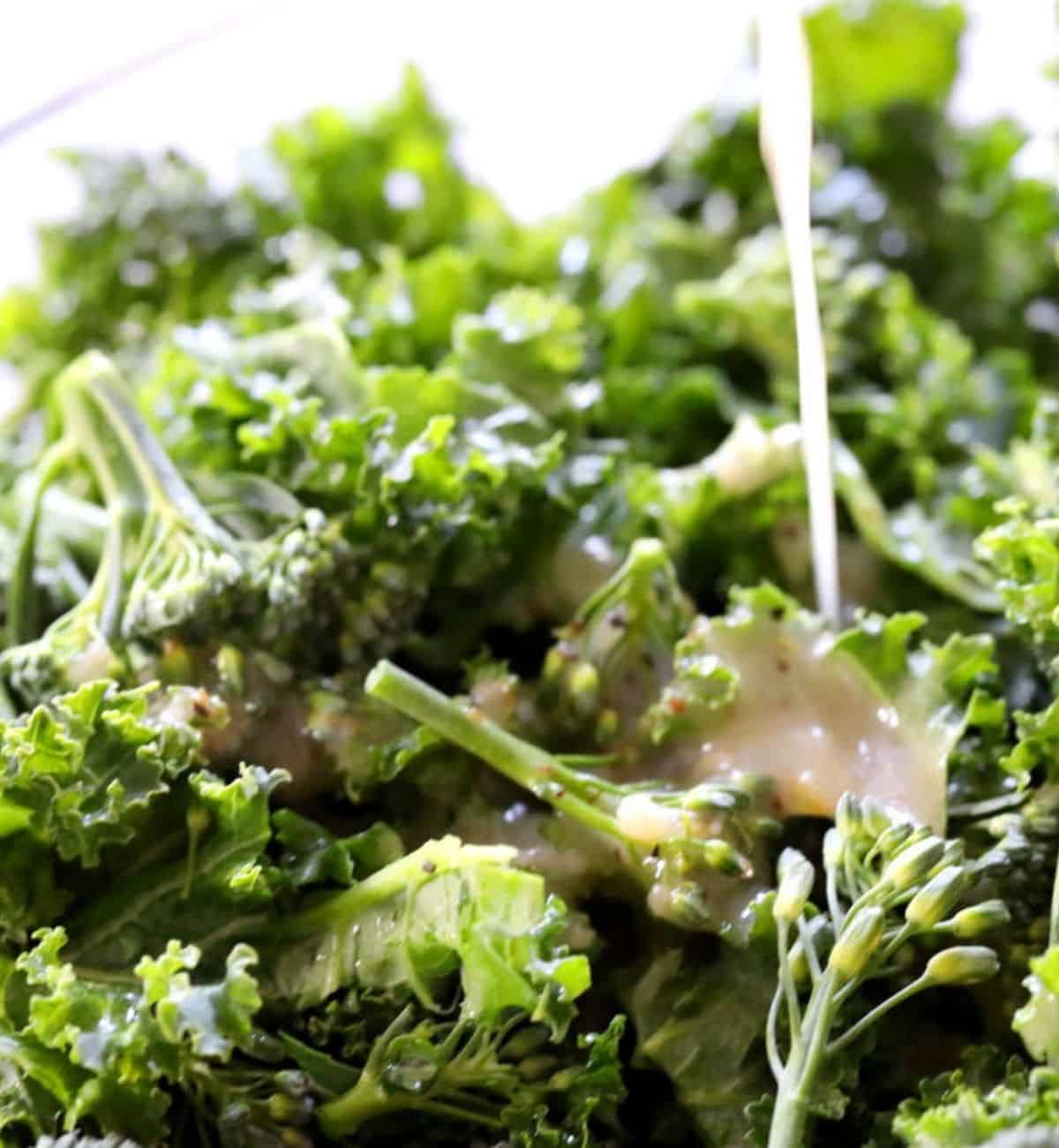 dressing on kale salad