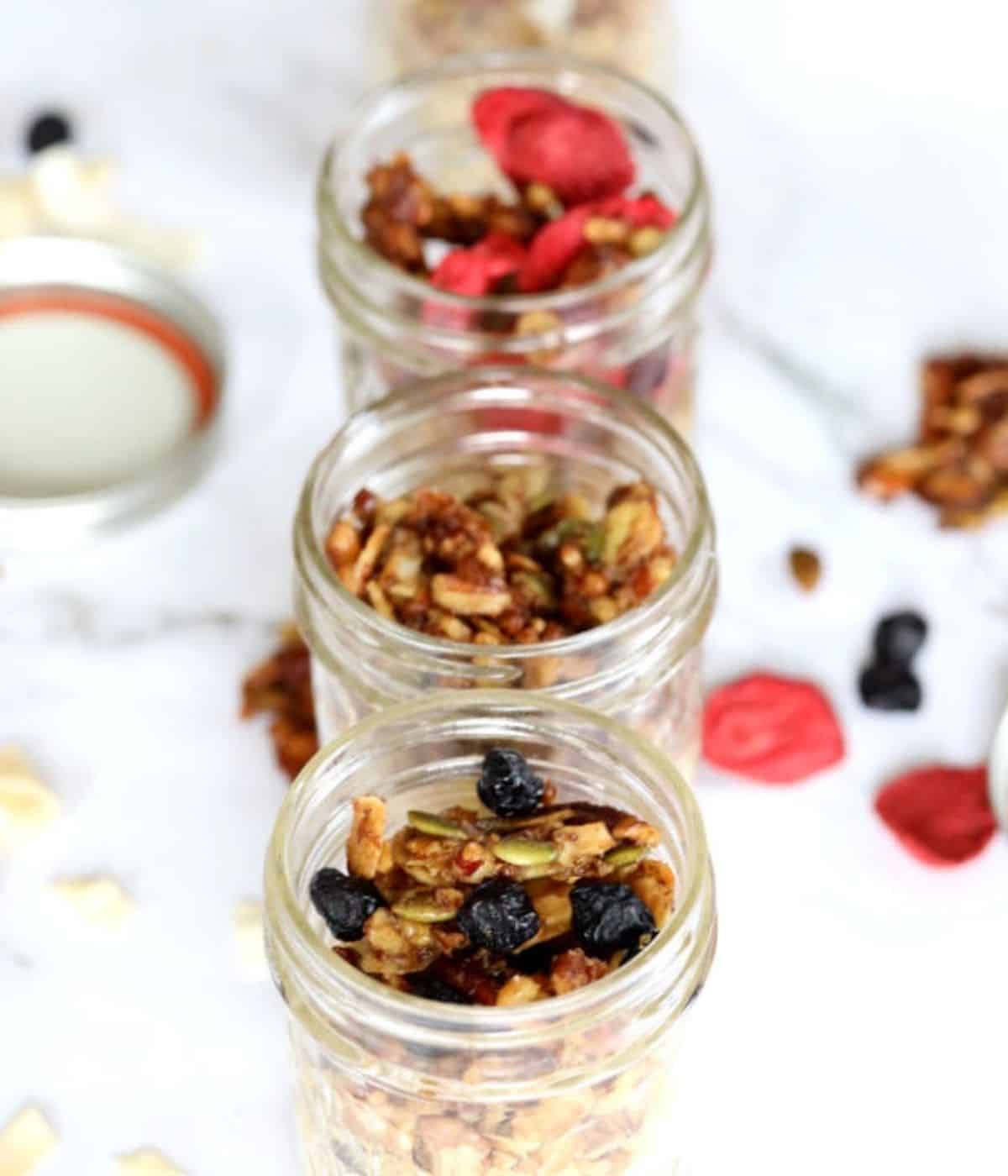 granola stored in mason jars