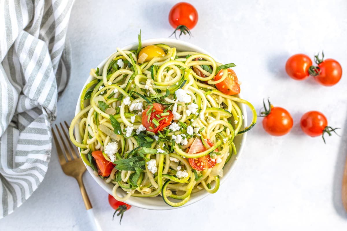 healthy low carb pasta with zoodles in a bowl