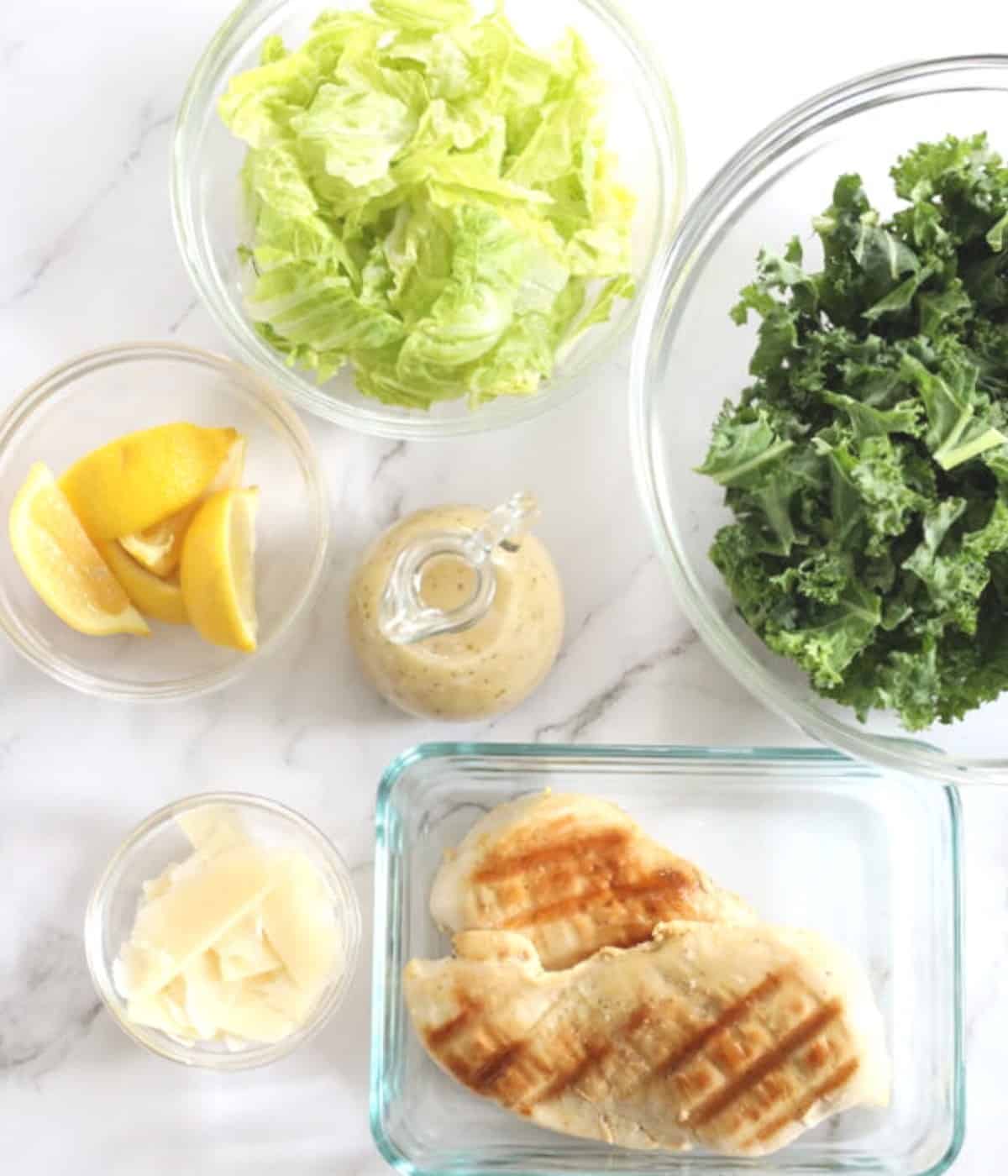 salad ingredients with grilled chicken