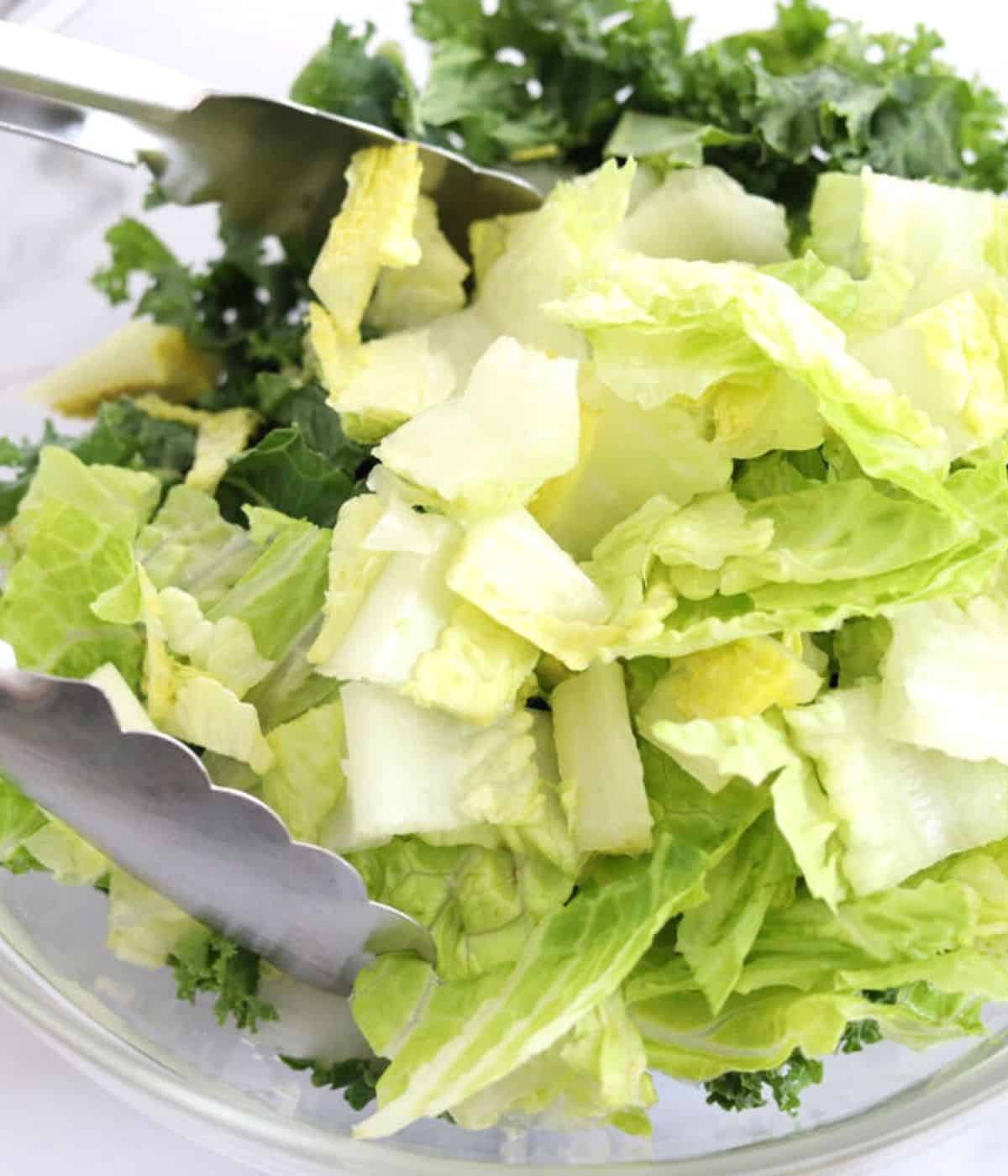 tossing salad ingredients