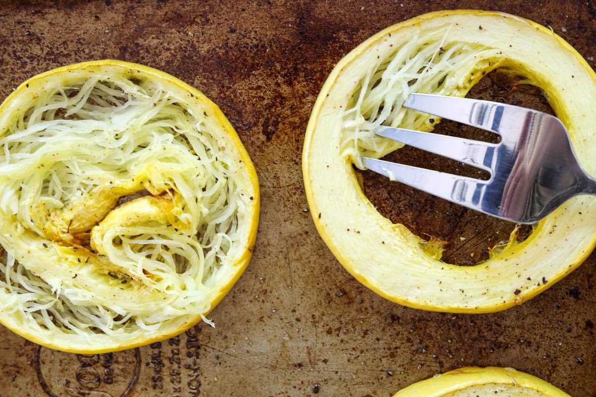 raking spaghetti squash rings