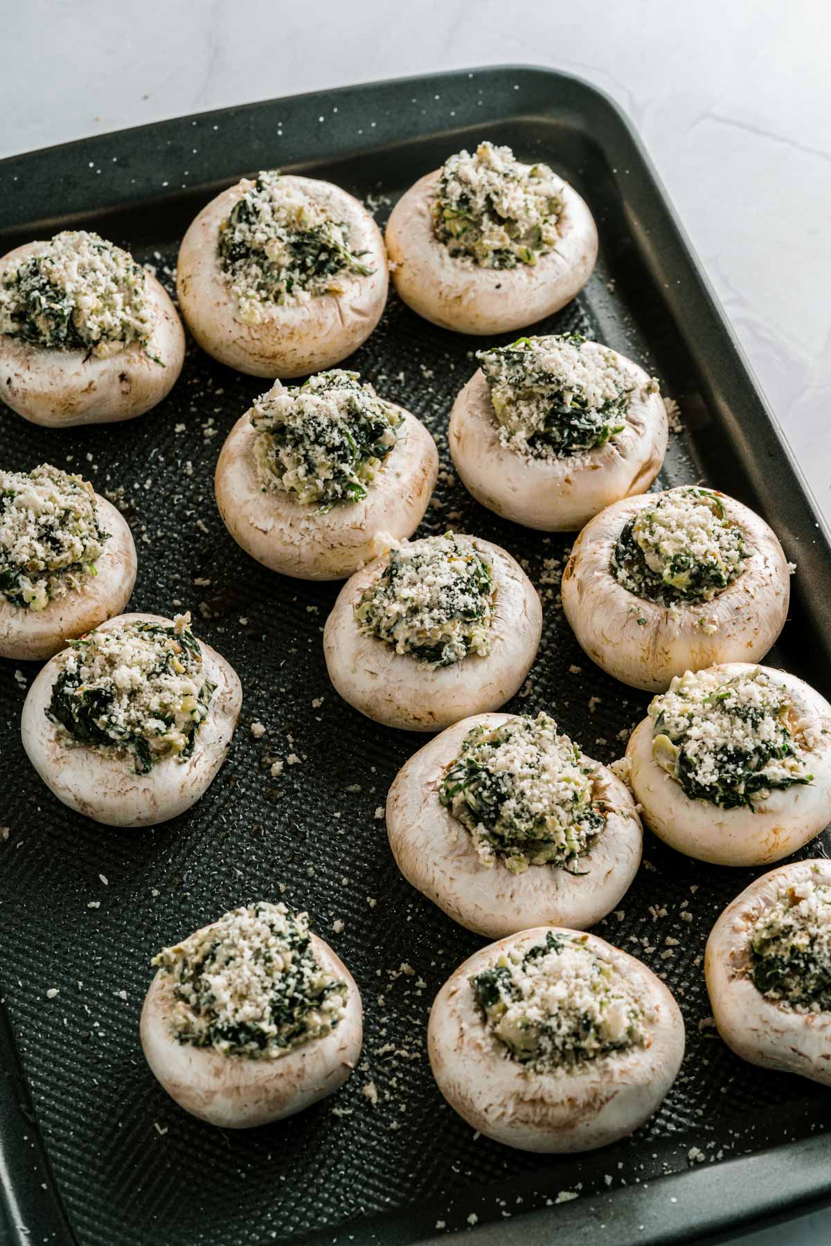 mushrooms on a non stick baking dish