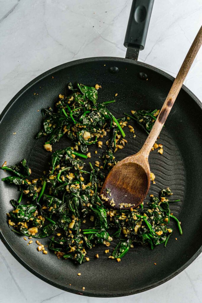 frying spinach and spices