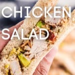 keto chicken salad on bread with avocado and bacon