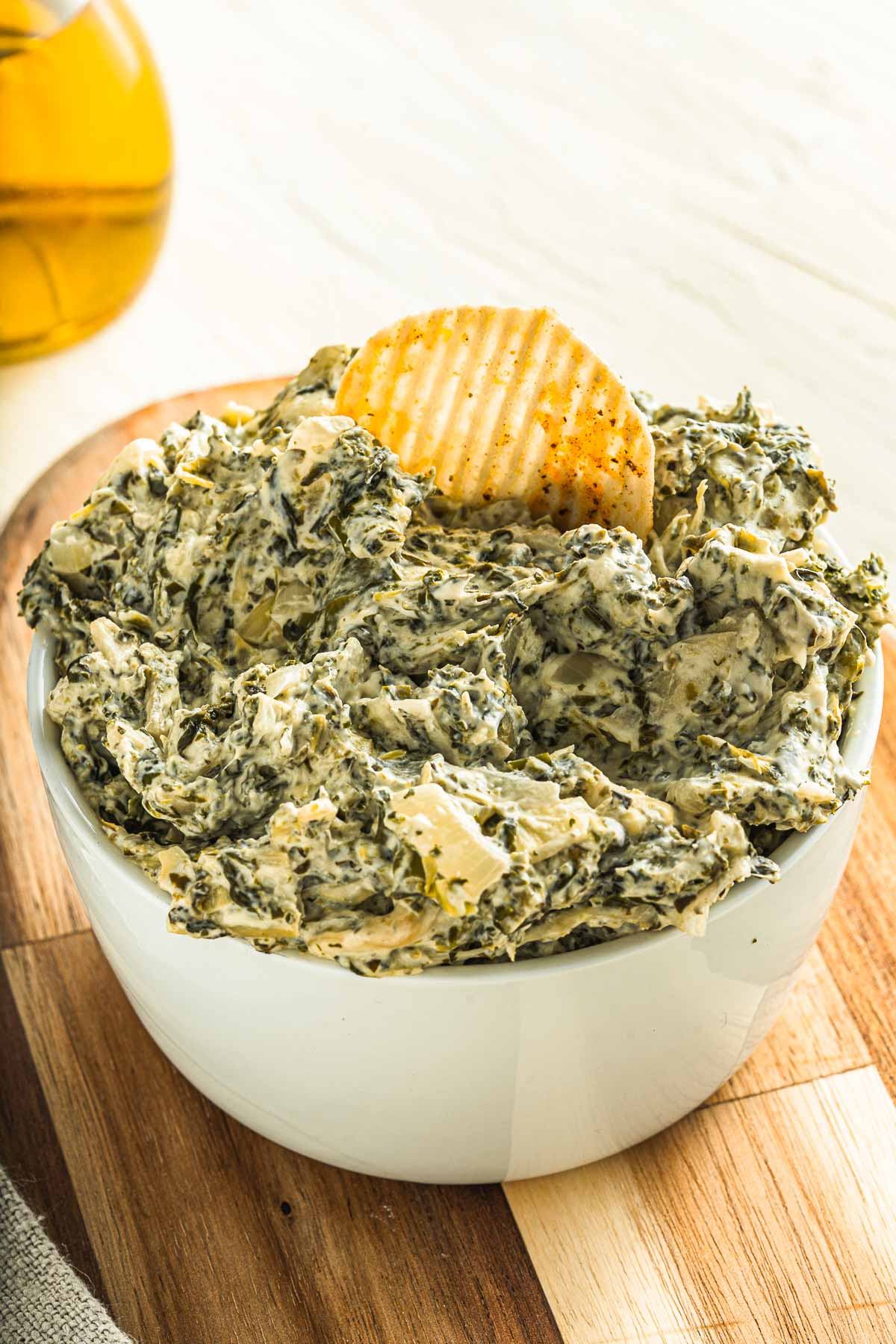 serving dish with spinach dip