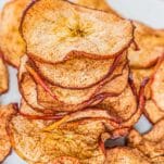 air fryer cinnamon apple chips in a stack
