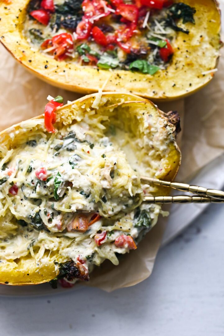 Creamy Chicken Alfredo Spaghetti Squash (Easy!) — Low Carb Quick