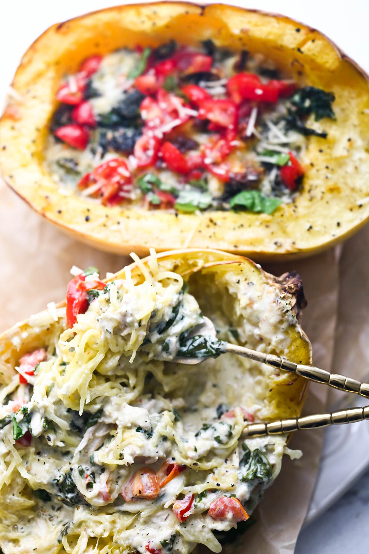 chicken Alfredo spaghetti squash