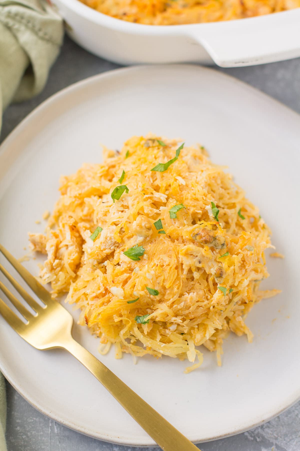 buffalo chicken casserole on a white plate