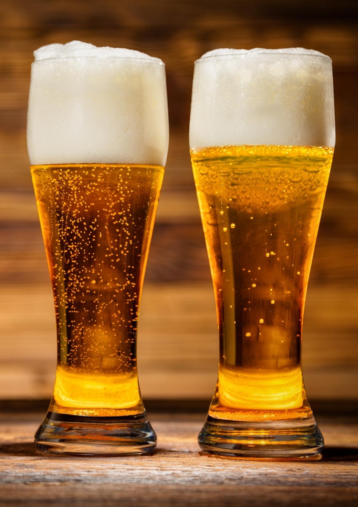 two tall glasses of beer