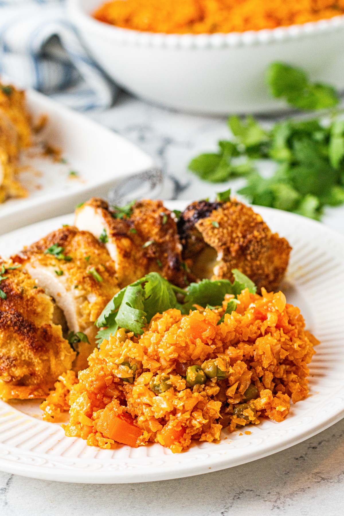 Mexican cauliflower rice with chicken and cilantro