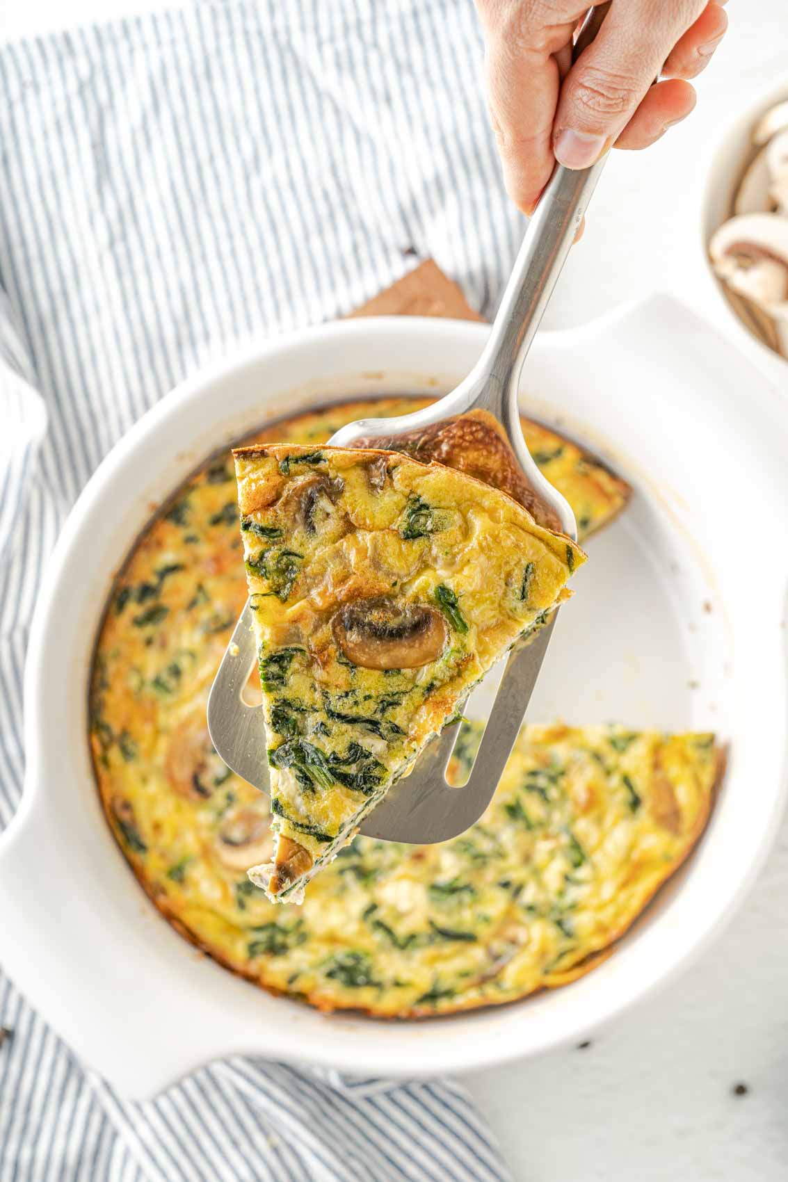 overhead shot of the top of frittata cheesy golden crust