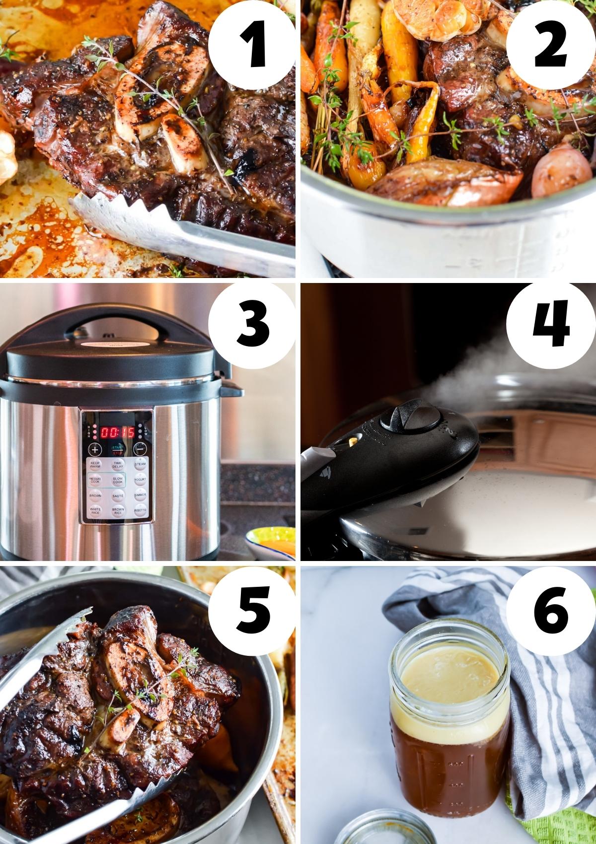pressure cooking steps after roasting the vegetables and beef with bones