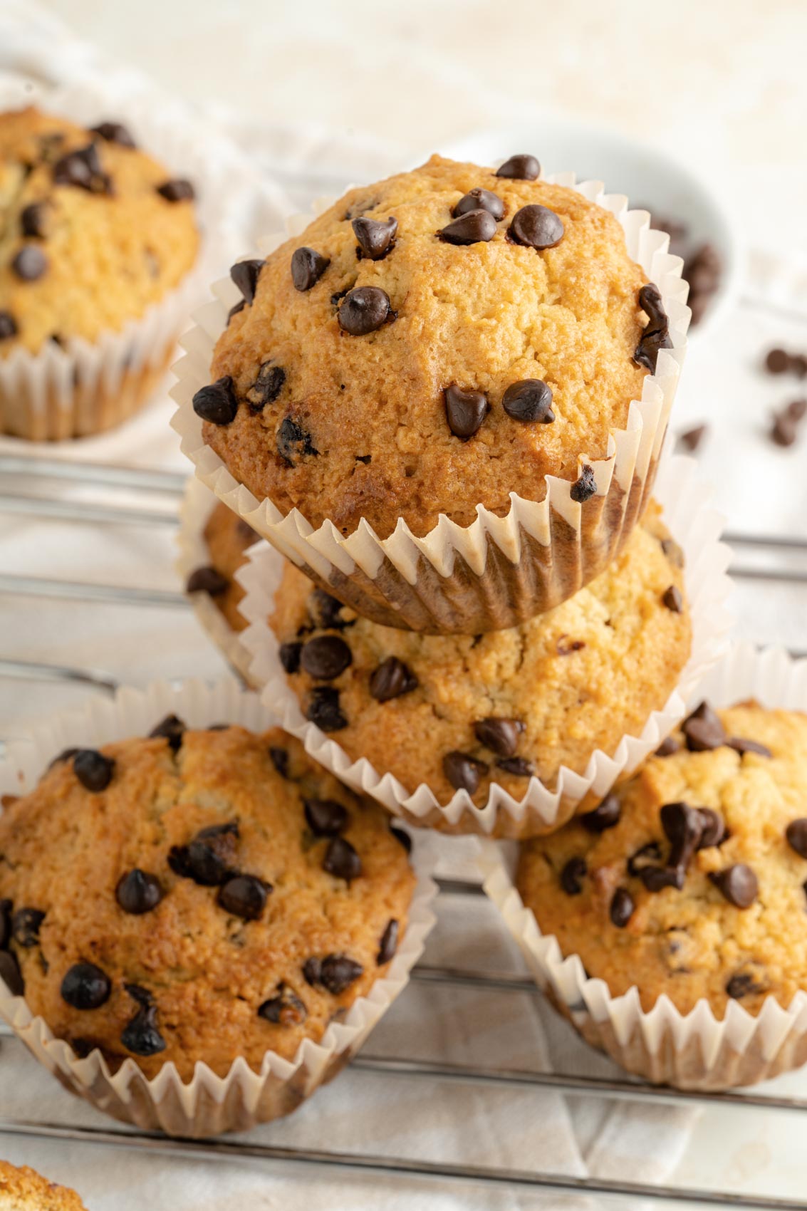 stack of chocolate chip muffins