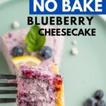 slice of keto blueberry cheesecake with a fork