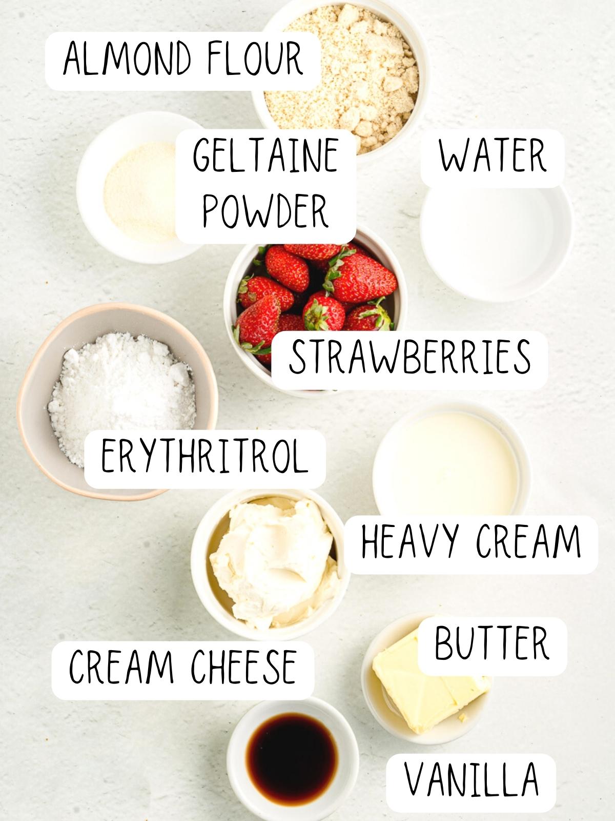 ingredients for no bake keto strawberry cheesecake bars