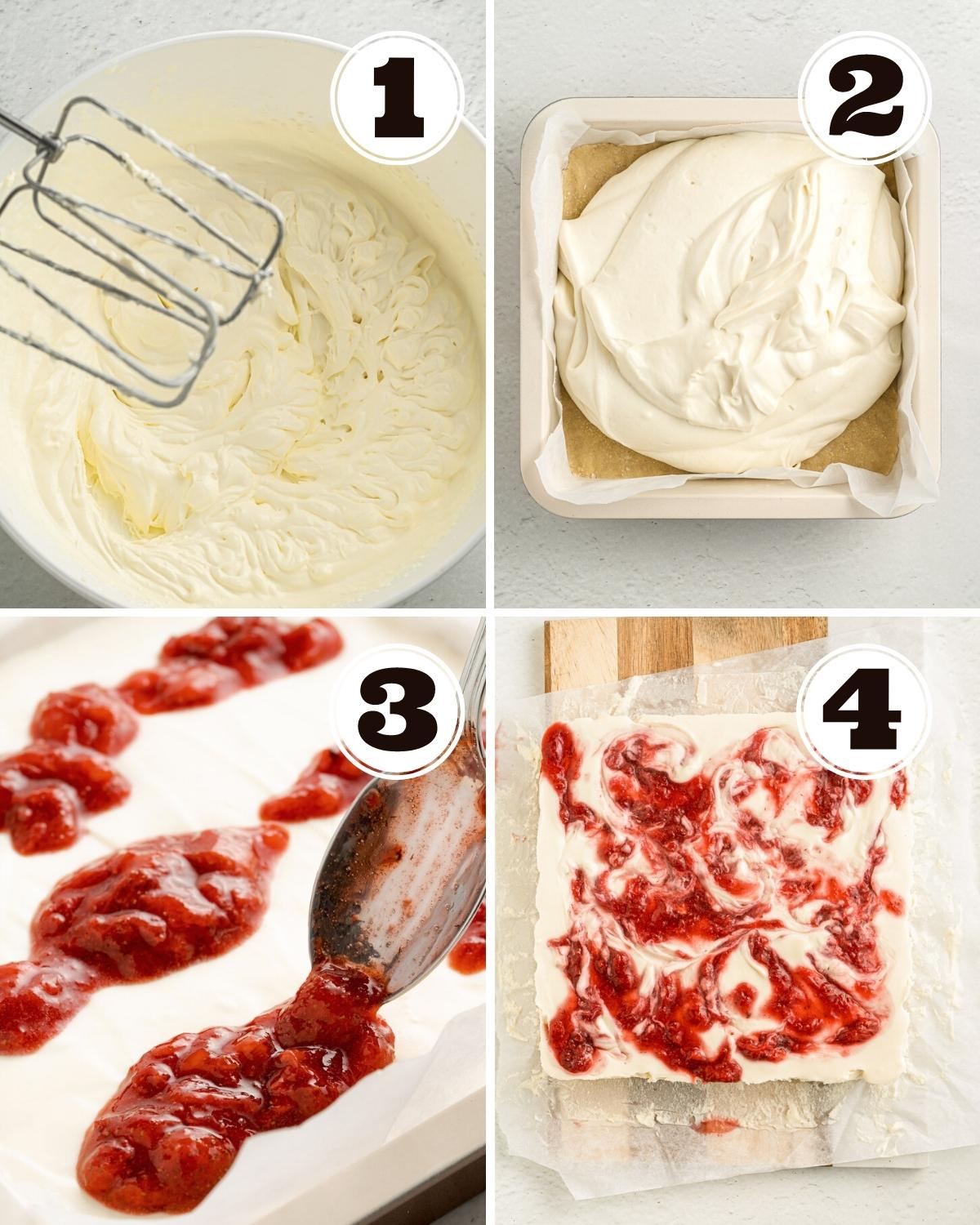 instructions for making strawberry no bake keto cheesecake